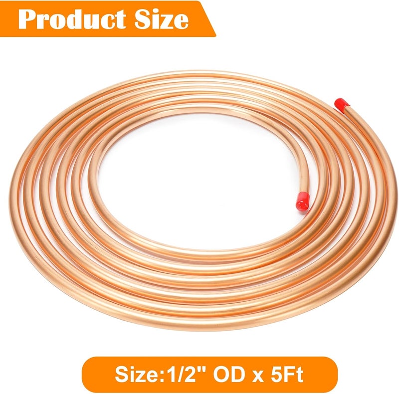 YuJingKey 1/2" OD x 5 Ft C12200 ASTM B280 Copper Pipe, T2 Pure Copper Tube, Refrigeration ACR Tubing, HVAC, DIY - Image 2